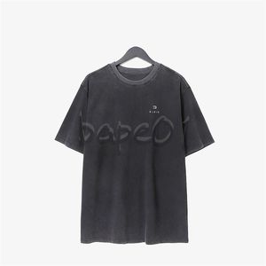 Marca de moda de lujo para hombre Camiseta Polo Diseñador Usado Lavado Bordado Letras Manga corta Suelta Cuello redondo Camiseta Top Negro Tamaño asiático S-2XL