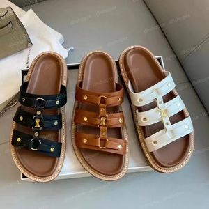 Vrouwen slippers ontwerper sandaal vintage Romeinse sandalen gecombineerd met sokken strand koehide lederen sandalen hoogwaardige niet -slip rubberen sandalen sandalen celins glijbanen