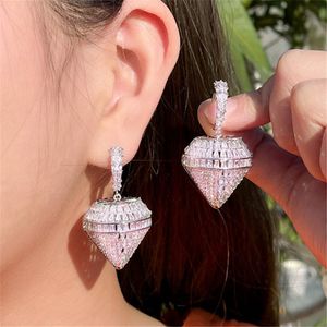 Luxe mode bedel vol diamanten oorbel ontwerper voor vrouw feest Zuid-Amerikaans AAA Kubieke Zirconia Koper Bruid Bruiloft Verloving Zilveren Oorbellen Gift Maat 4.2cm