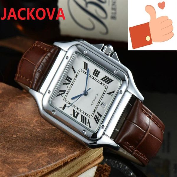 Fashion de luxe classique imperméable Men Square Quartz Watch Roman Numerals Sapphire Calendrier Horloge STRAP DE CURTURE CAURD