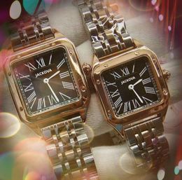 Moda de lujo Cristal Hombres Relojes Mujeres Cuarzo Cuadrado simple Esfera romana Dos pines Acero inoxidable Cristal de zafiro Pulsera de buceo Reloj de pulsera Montre de Luxe Regalos