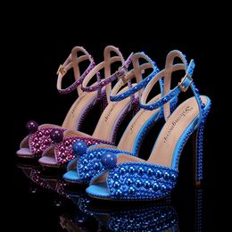 Luxe fashion design 2024 herfst nieuwe vis mond hoge hakken slanke hak ondiepe mond strass parel vrouwen enkele schoenen
