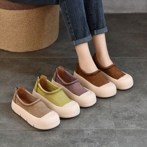 Design de mode de luxe première couche de peau de vache chaussures simples décontractées chaussures basses pour femmes 2024 printemps nouvelle tête ronde semelle épaisse rétro en cuir chaussures pour femmes tête