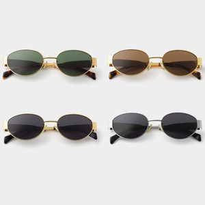 Gafas de sol de diseñador de moda de lujo para mujer, monturas de metal ovaladas, lentes de colores mezclados, gafas de sol pequeñas y atractivas, gafas de sol clásicas vintage para mujer con estuche original