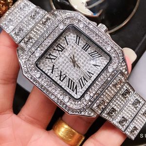 Luxe modeontwerper horloge heren vintage tankhorloges Diamond Gold Platinum rechthoek quartz horloge roestvrij staal cadeau voor stel