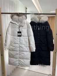 Veste longue en duvet de luxe pour femme, parka noire, manteau rembourré d'hiver, col en fourrure de renard, manteaux longs avec cordon de serrage, veste bouffante d'hiver