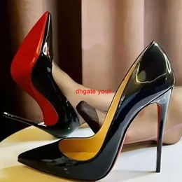 Créateur de mode de luxe femmes chaussures sexy bout pointu talons hauts noir sexy classique talon haut 1213 cm bouche peu profonde mode semelle rouge chaussure unique super haut talon haut Ti