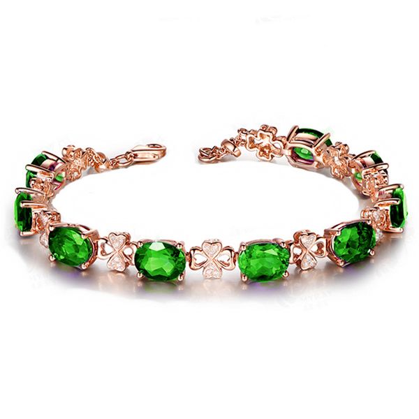 Bracelet de luxe en diamant émeraude, quilles, trèfle à quatre feuilles, en cristal, Imitation Tourmaline, anneau unique