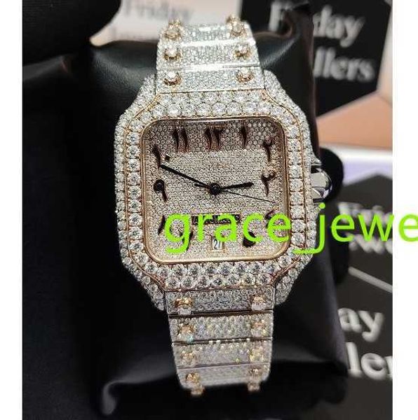 Reloj de pulsera de lujo hecho a mano con diamantes de moissanita y claridad VVS, completamente helado, a precio económico disponible en stock