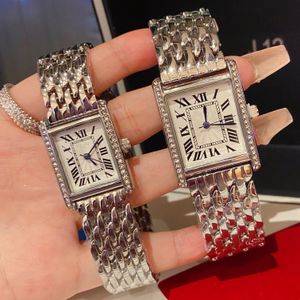 Mode de luxe ses et ses montres réservoir vintage montres diamant or platine rectangle montre à quartz en acier inoxydable cadeau de mode pour couple