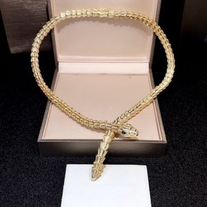 Luxury Fashion Lady Brass Full Diamond Scales Green Eyes Zircon Snake Serpent 18K Colliers en or plaqué Chokers 3 Couleur 261J