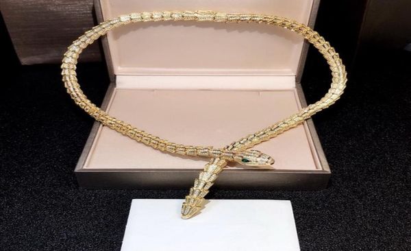 Colliers de luxe en laiton plaqué or 18 carats pour femme, écailles de diamants, yeux verts, Serpent en Zircon, 3 couleurs, 2629066