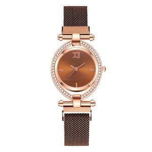 Luxe mode magnetische buckle horloges dames kwaliteiten diamant spin quartz horloge mesh riem dames polshorloges roestvrij staal