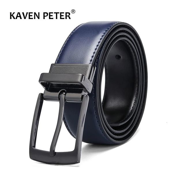 Mode de luxe mâle réversible ceinture en cuir hommes affaires pantalon ceinture véritable hommes ceintures en cuir pour jean bleu marron foncé noir 240202