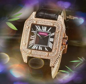 Mode de luxe hommes femmes couple montres quartz batterie super carré réservoir romain cadran horloge glacé Hip Hop Bling diamants anneau cas crime populaire montre premium cadeaux