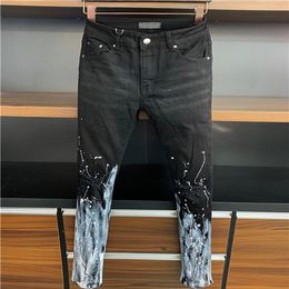 Mode de luxe Hommes Droite Slim Fit Biker Jeans Pantalon Peint En Détresse Skinny Déchiré Vintage Jeans Hip hop Denim Pan224N