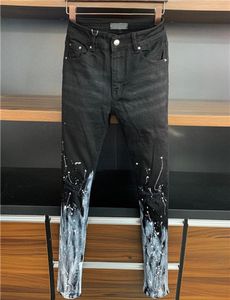 Luxe modeheren rechte slanke fit Biker jeans broek geschilderd noodlijdende magere gescheurde vernietigde vintage jeans hiphop denim pan5593221