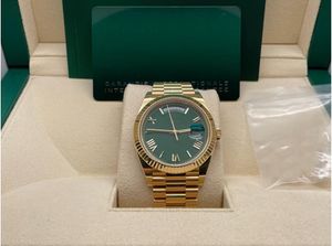 Luxury Fashion Mens Watch 41mm Daydate REF.228238 Green Cadran 18K Gold en acier inoxydable Bande de bracelet mécanique automatique