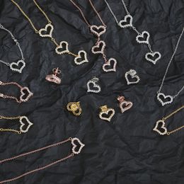 Collier de mode de luxe Designer Bijoux fête en argent sterling coeur diamant pendentif colliers en or rose pour les femmes déguisements longue chaîne bijoux cadeau