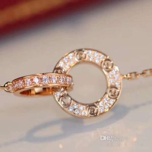 Luxe Mode Ketting Designer Sieraden Party Sterling Zilveren Dubbele Ringen Diamanten Hanger Rose Gouden Kettingen voor Vrouwen Fancy Dress Lange 197