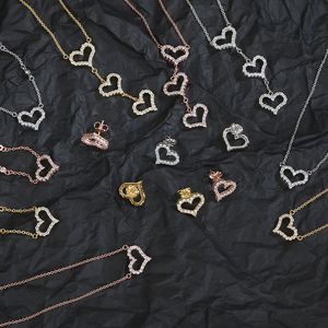 Luxe mode ketting ontwerper sieraden partij sterling zilveren hart diamanten hanger rosé gouden kettingen voor vrouwen verkleedkleding lange ketting sieraden cadeau