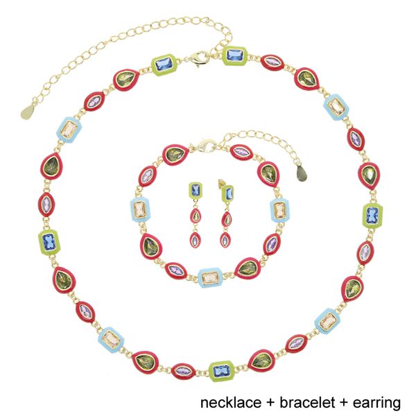 Collier ras du cou en émail coloré néon pour femmes et filles, bijoux de luxe à la mode, géométrique, en forme de perles CZ, nouvelle collection