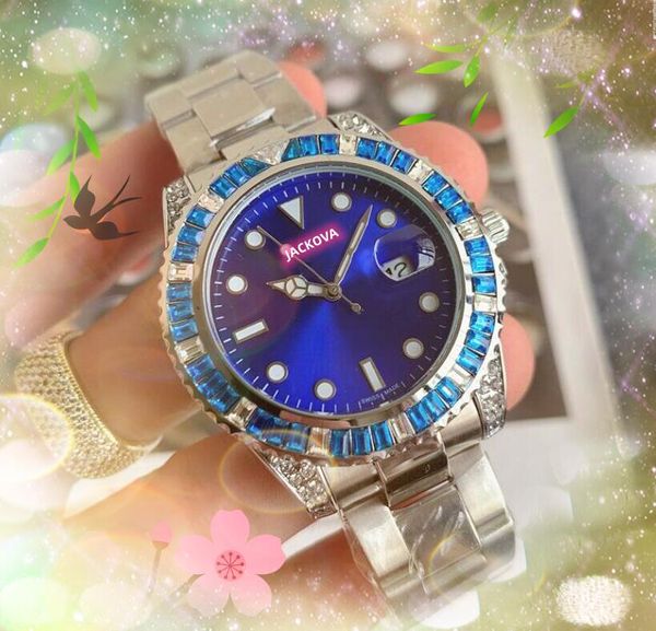 Luxe Mode Solide Fine Montres En Acier Inoxydable 41mm Étoilé Coloré Arc-En-Diamants Anneau Horloge Mouvement À Quartz Hommes Montre-Bracelet Cadeaux En Gros