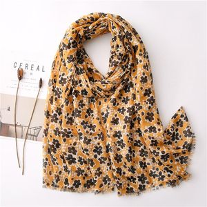 Luxe-Mode femme en coton mince imprimé fleurs Foulard Hijab doux châles et Bohême Femme Bandana Foulard