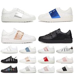 Mode de luxe Femmes Designer Chaussures Casual Open Sneaker Stud Rivet Cuir de veau Mocassins Baskets Blanc Noir Rose Or Argent Midnight Navy Plateforme Baskets