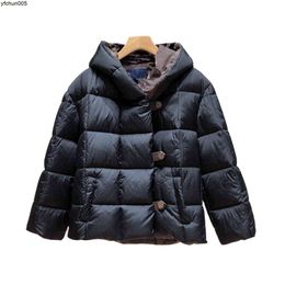 Mode de luxe femmes doudoune l styliste manteau Parka toile boutons couleur Pure capuche épaissir hiver oie vestes femme 973g