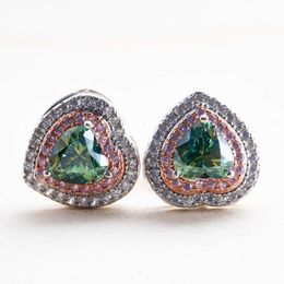 Boucles d'oreilles de luxe pour femmes en argent sterling 925 plaqué or 0,5 ct vert bleu moissanite diamant amour coeur boucles d'oreilles joli cadeau
