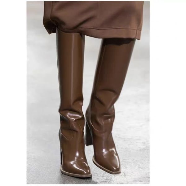 Bottes de luxe en cuir à talons hauts pour femme, chaussures de chevalier longues et chaudes, taille 34 à 43, taille 35 à 43, automne-hiver