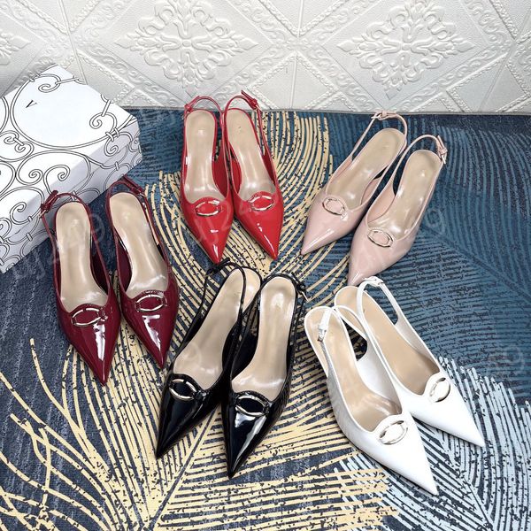 Luxury Fashion Femmes Sandales High Heels Shoe Brand Metal Buckle 6 cm Talon mince Point Toe Classics Chaussures de mariage Taille 34-42