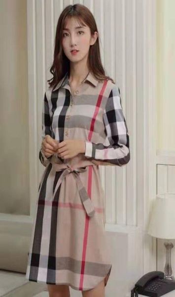 Luxury Fashion Femmes039s Vintage Classic Plaid Shirt Long Dress Office Lady British Style Long Manche Tartan T-shirt Casual Dre7058289