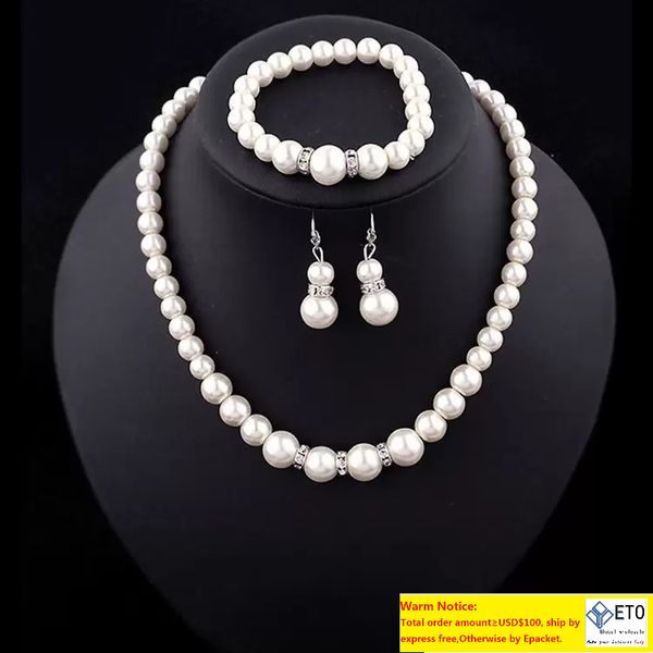 Ensembles de bijoux de luxe en fausses perles, fausses perles artificielles, chaînes, colliers, bracelets, boucles d'oreilles pour femmes, bijoux de fiançailles