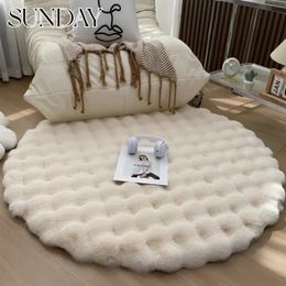 Tapis de chevet circulaires en fausse fourrure de lapin de luxe pour chambre à coucher, peluche moelleuse Simple, tapis de chambre d'enfants et de filles, tapis de sol de décoration de maison 231220