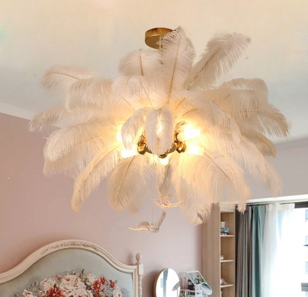 Lustre de plumes de luxe plumes colorées lampes suspendues de plafond G9 ampoule salon chambre commodes éclairage suspendu décor à la maison