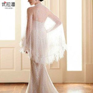 Luxe Feather Sjawl Bridal Party Jurk Luxe barokke bruidshoofdtoets Rietweer met bruiloft sieraden Haaraccessoires Sparkling Star Gauze Cambric Bridal VG23