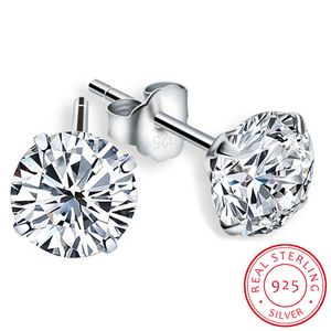 Luxe femme 6/7/8mm diamant rond de laboratoire 100% argent Sterling 925 réel pour les femmes petites boucles d'oreilles à vis