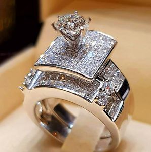 Luxe vrouwelijke grote ring set mode 925 zilveren liefde bruids belofte verlovingsring vintage diamant ringen voor vrouwen