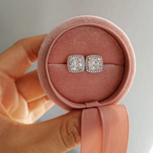 Pendientes de diamantes simulados de lujo para mujer, pendientes de plata 925 rosa, amarillo y blanco, pendientes de tuerca dobles Vintage para mujer