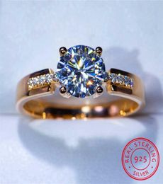 Luxury Femme Solitaire Round Zircon Ring 925 Silver Silver Rose Gold Rague de mariage Promise Love Engagement Anneaux pour les femmes P08181298690