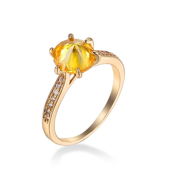 Bague conique en cristal CZ pour femmes, couleurs jaunes, promesse de fiançailles, bijoux de fête, cadeau, vente en gros