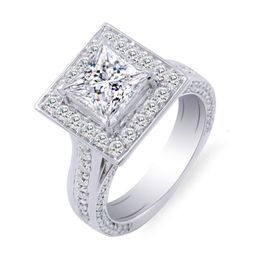Luxe fijne sieraden 9/10/14/18 k 7*7mm 2ct massief goud pave prinses cut d vvs moissanite diamanten trouwring voor vrouwen