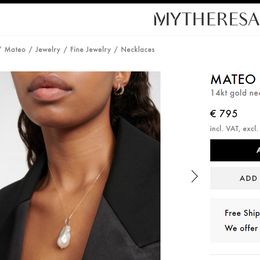 MYTHERESA Mateo Collier de bijoux fins de luxe en cuivre K plaqué or avec pendentif croix pour femmes et hommes, accessoires classiques, vente en gros avec perle baroque