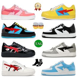 Luxury Flat OG Sk8 Bapestaes Low Zapatos casuales Diseñador Hombres Mujeres Stas Patente Negro Blanco Geen Pink Charol Tamaño grande 12 13 Entrenadores para hombre Snekaers