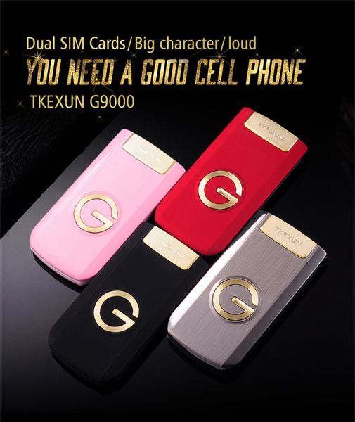 Luxury Flip 2.4 pulgadas TKEXUN Slim HD Pantalla Teléfonos celulares Presione la tecla SOS Llamada rápida Voz mágica Linterna Teléfono celular Teléfono móvil para personas mayores