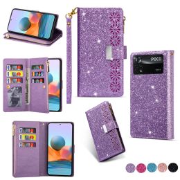 Luxe Flip Glitter Lederen Portemonnee Tas Case Voor Xiaomi POCO X5 Pro 5G C55 X3 NFC M4 M3 X4 Pro X4 GT M5S M5 F4 C40 Kaarthouder Bling Case