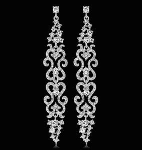 Boucles d'oreilles longues florales de luxe pour femmes, cristal clair, boucles d'oreilles suspendues pour demoiselle d'honneur, bijoux de mariage, accessoires 6681205