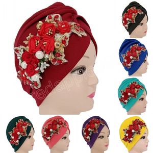 Fleur de luxe perlée haut Turban chapeaux élégants femmes musulmanes africaines fête mariage Turban bonnets casquette chapeaux mode